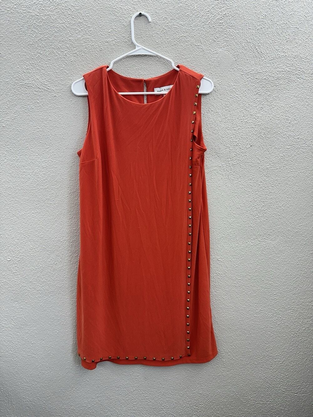 Emma & Michele Womens Dress Size Large Orange Midi Tank Top Gemmed